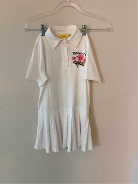 Off-White White Polo Dress with Floral and Striped Logo